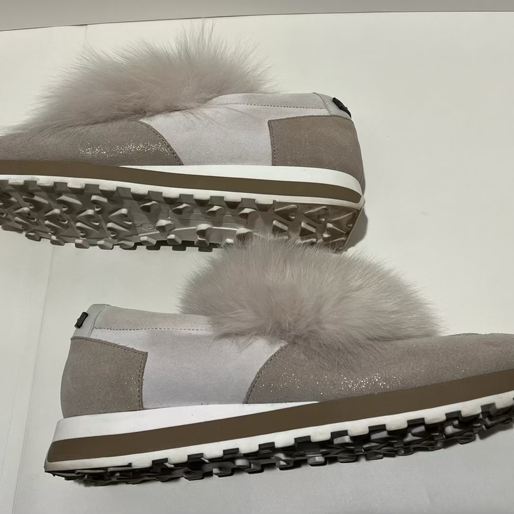 Peserico Gray Suede Faux Fur-Trimmed Chunky Sneakers (41, US 11 - RUNS SMALL) - Picture 11 of 14